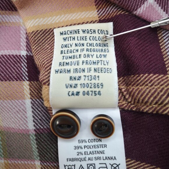 L.L. Bean Ladies Size Large Burgundy Tan Grey & White Plaid Button Front Shirt - Picture 7 of 10